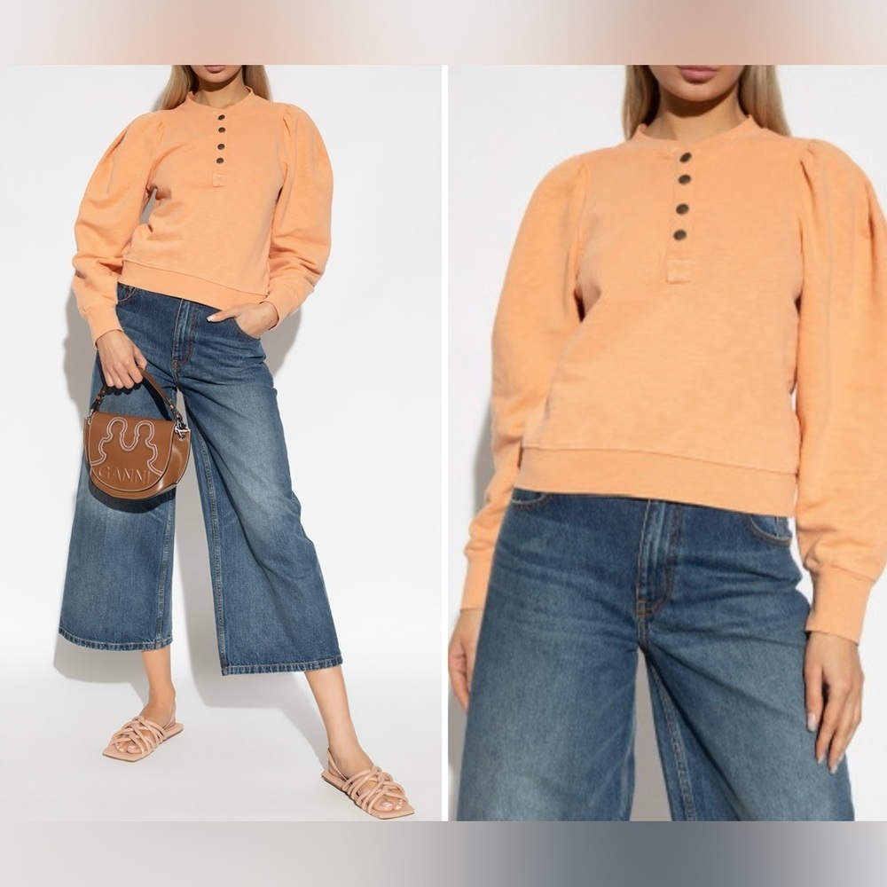 New! Ulla Johnson Asher Puff Sleeve Button Orange Cotton Sweater 🧡 Small NWT!